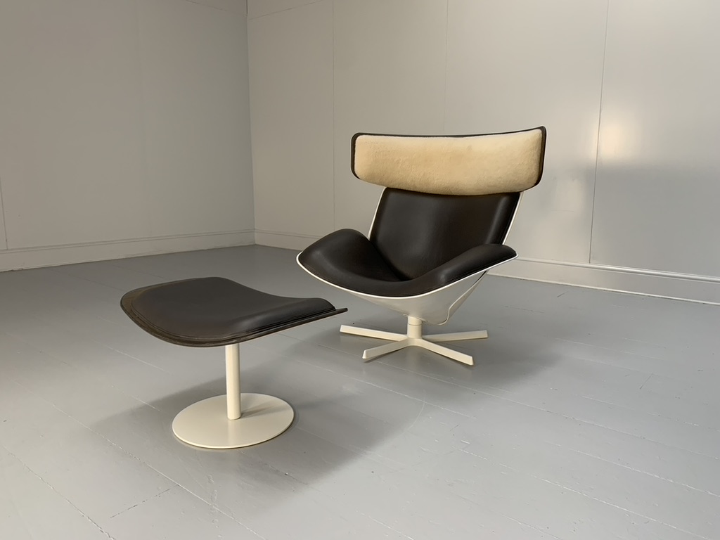 B&B Italia "Almora" Lounge Armchair & Footrest - In Merino & Grey Leather