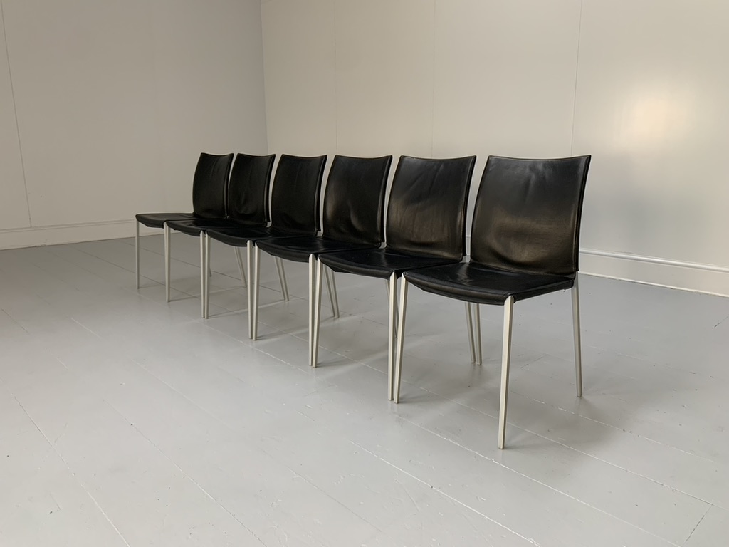 6 Zanotta "Lia 2086" Dining Chairs - In Black Nappa Leather