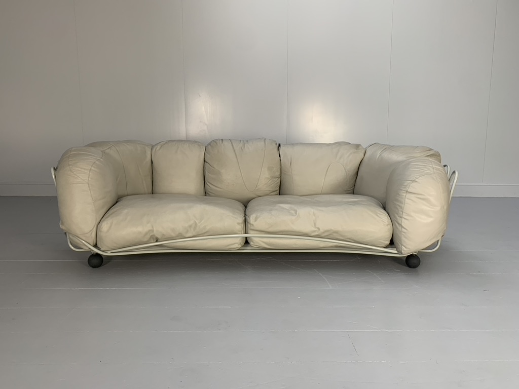 Edra "Corbeille" 3-Seat Sofa - In Pale Grey Taupe Leather
