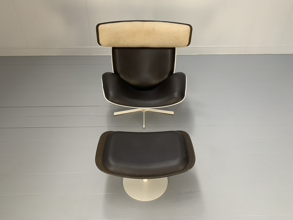 B&B Italia "Almora" Lounge Armchair & Footrest - In Merino & Grey Leather - Image 5