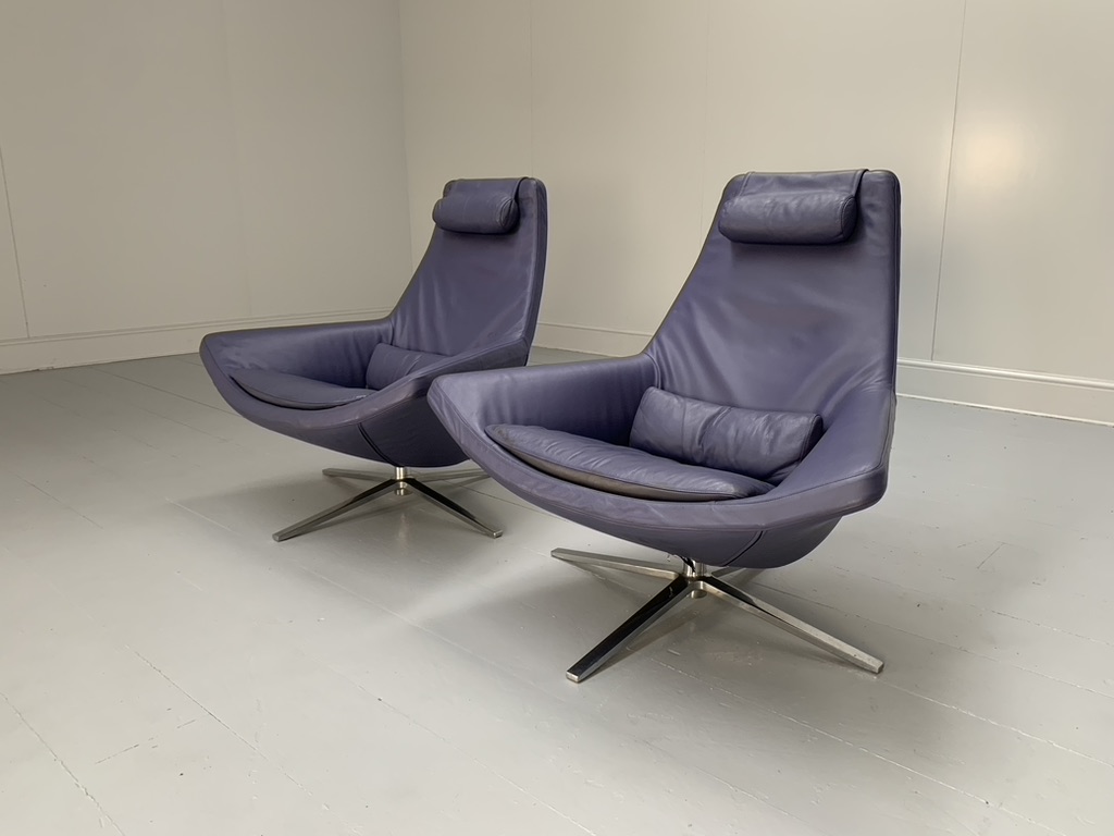 Pair of B&B Italia "Metropolitan ME100" Armchairs - In Blue "Gamma" Leather