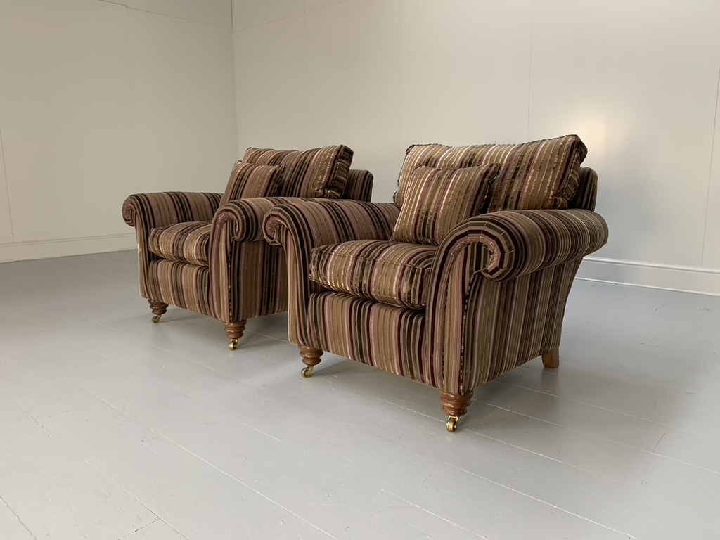 Pair of Duresta "Watson" Armchairs - In Velvet Stripe Fabric