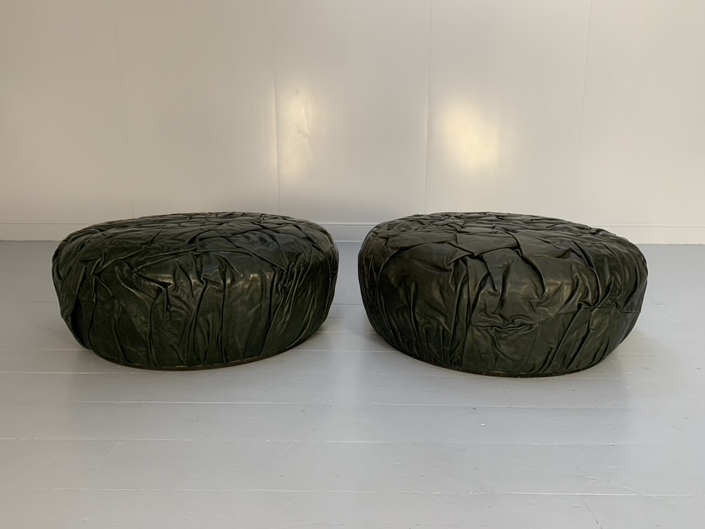 Pair of Baxter "Brain" Large Ottoman Footstool Pouf - In Dark-Grey Leather
