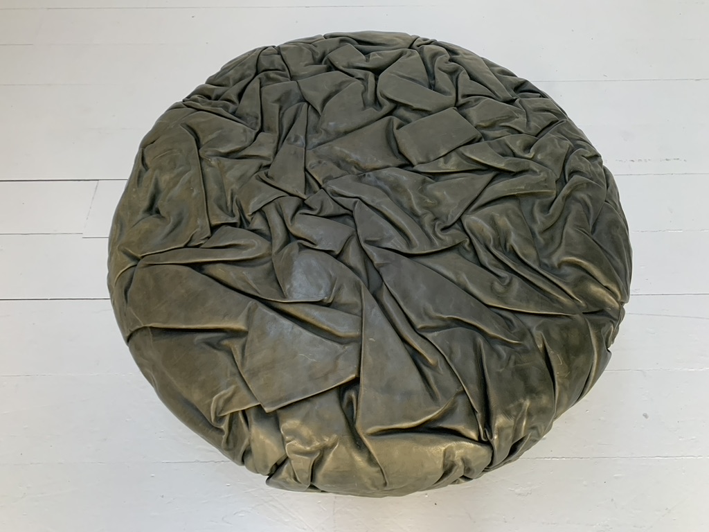 Pair of Baxter "Brain" Large Ottoman Footstool Pouf - In Dark-Grey Leather - Image 6