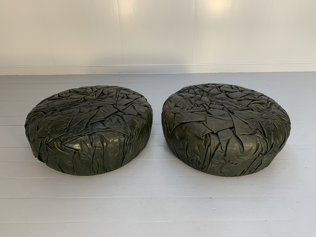 Pair of Baxter "Brain" Large Ottoman Footstool Pouf - In Dark-Grey Leather - Image 3