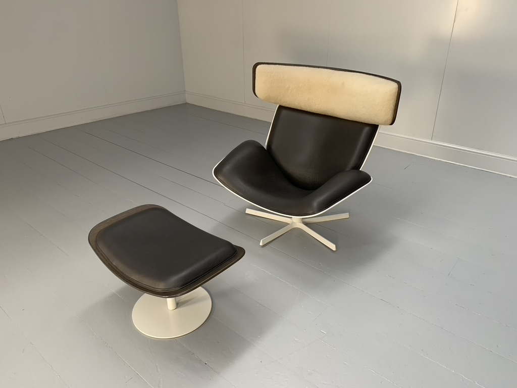 B&B Italia "Almora" Lounge Armchair & Footrest - In Merino & Grey Leather - Image 4
