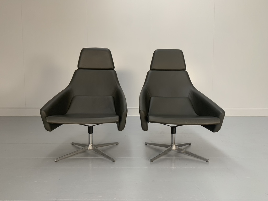 Pair of Modus "Wrap" Lounge Chairs - In Grey Leather