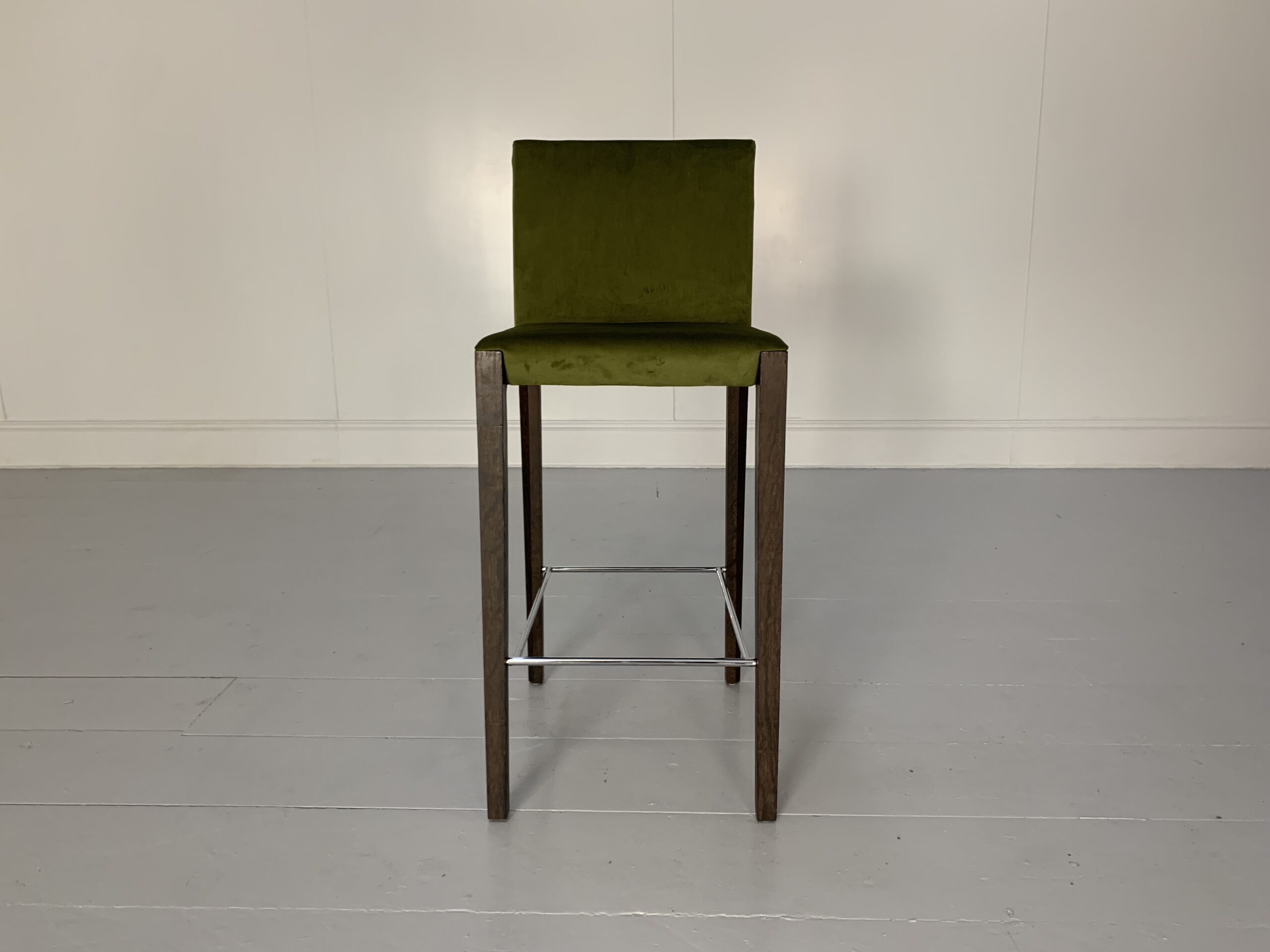 Walter Knoll "Andoo" Bar Stool - In Green Velvet & Walnut