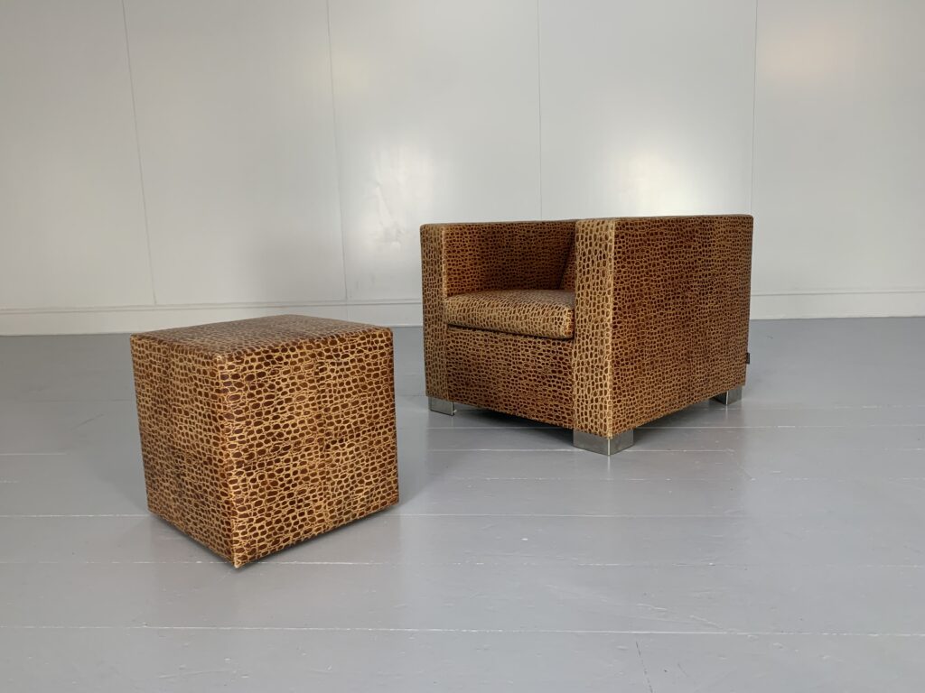 Minotti “Suitcase Line” Armchair & Ottoman - In Crocodile Leather