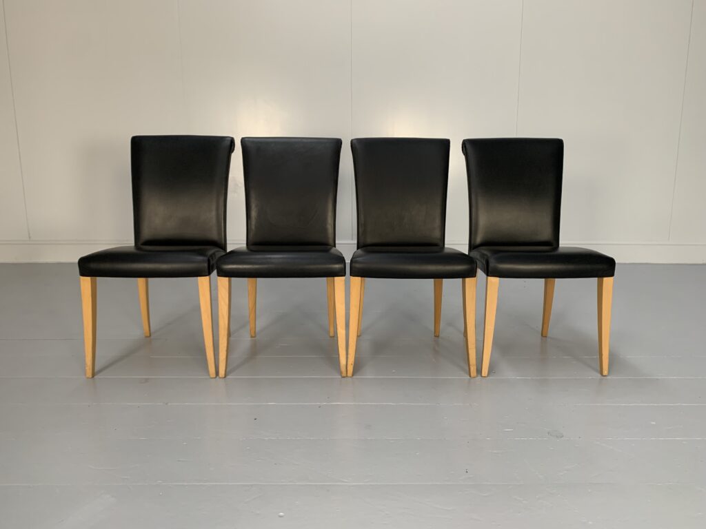 4 Poltrona Frau "Vittoria" Dining Chairs - In Black "Pelle Frau" Leather