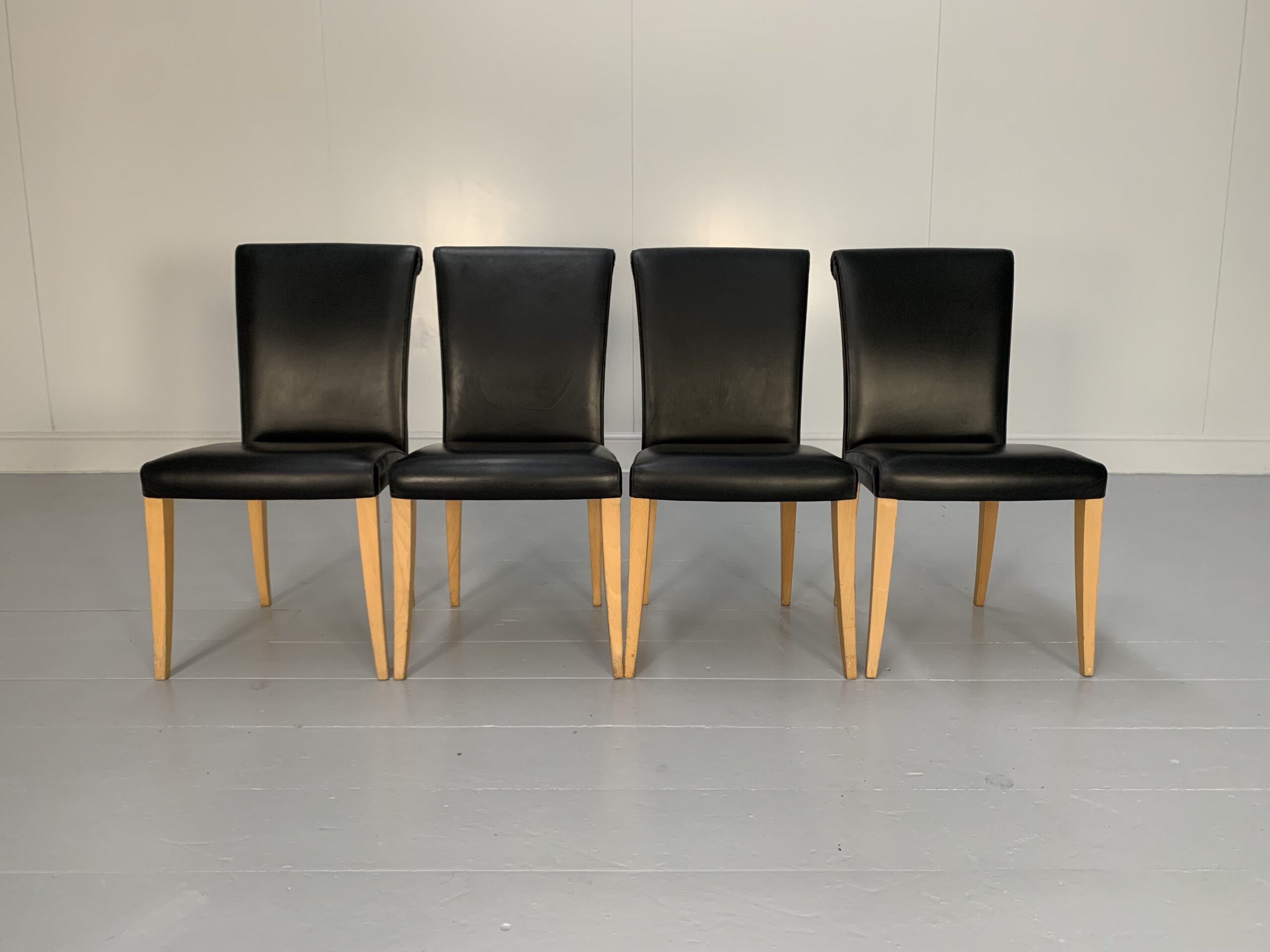 4 Poltrona Frau "Vittoria" Dining Chairs - In Black "Pelle Frau" Leather