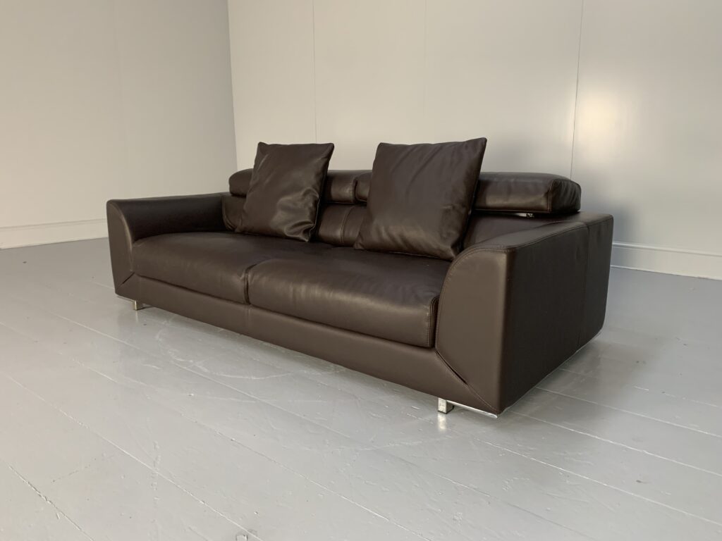 Pair of Roche Bobois 3-Seat Sofas - In Dark Brown Leather