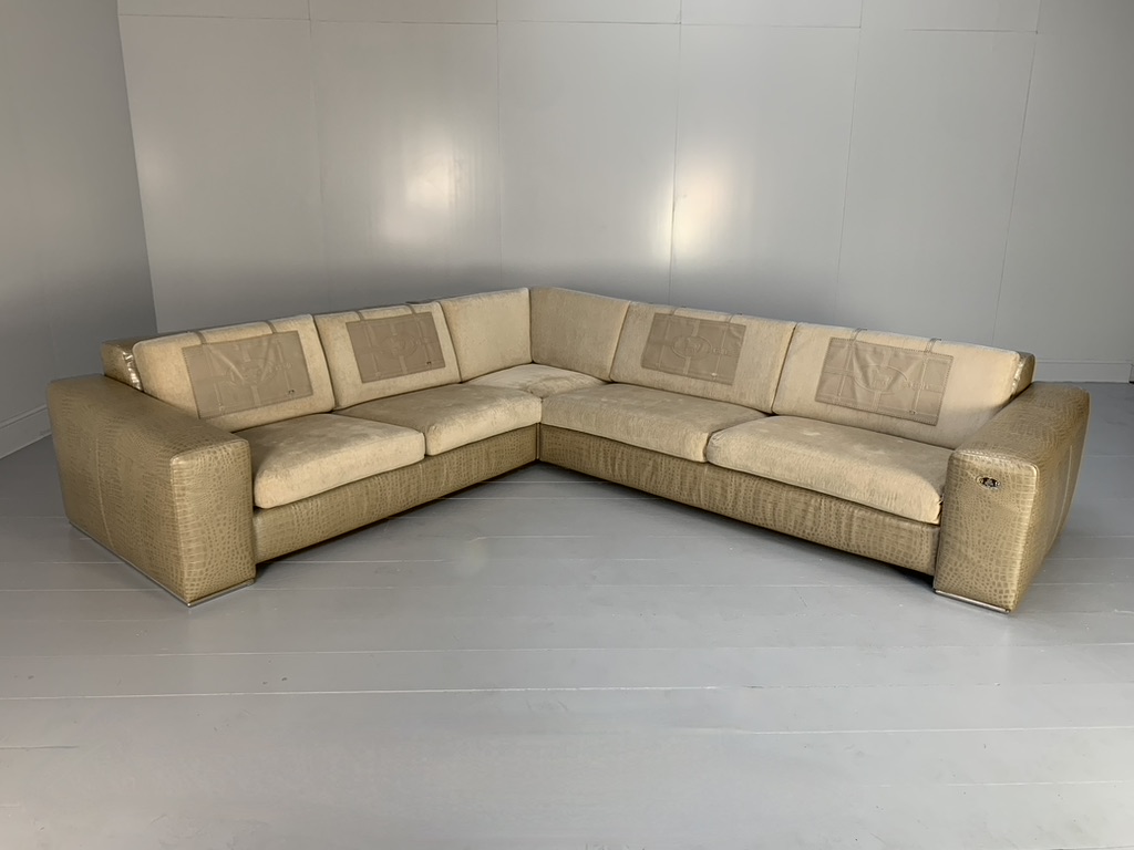 Fendi Casa 5-Seat L-Shape Sofa - In Croc Leather & Chenille