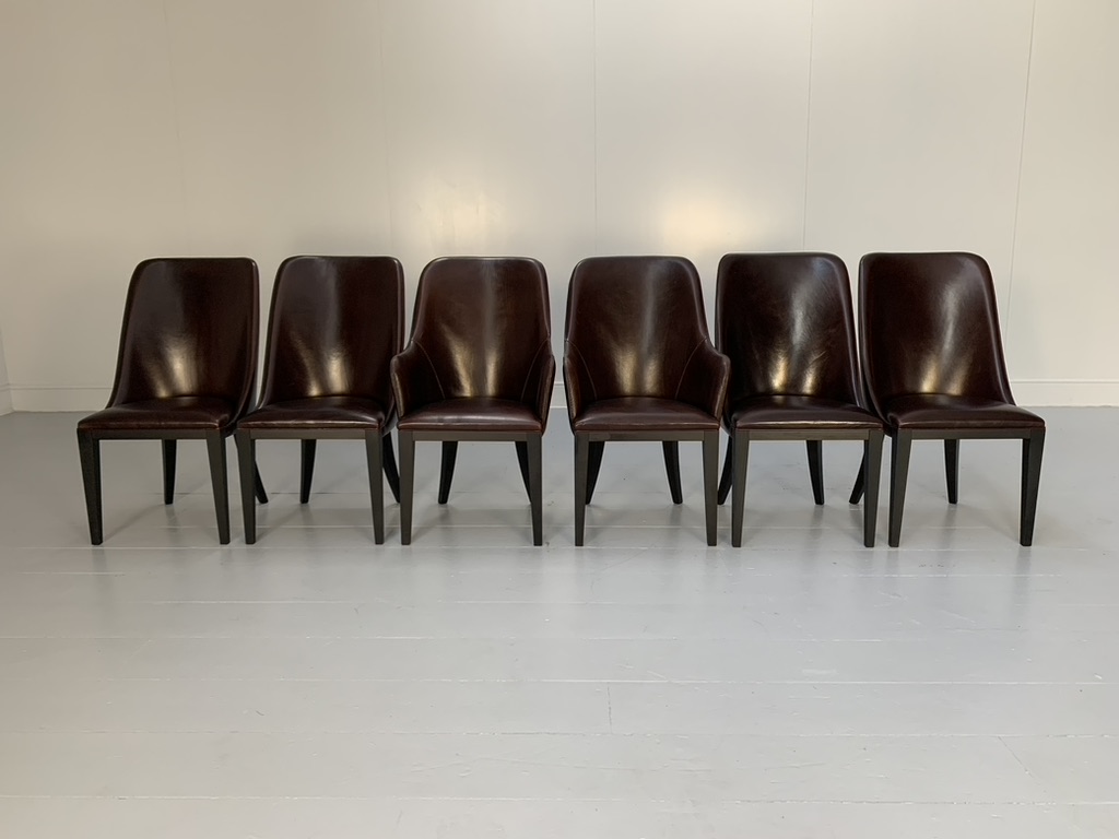 6 Baxter "Decor" Dining Chairs - In Dark-Brown Leather