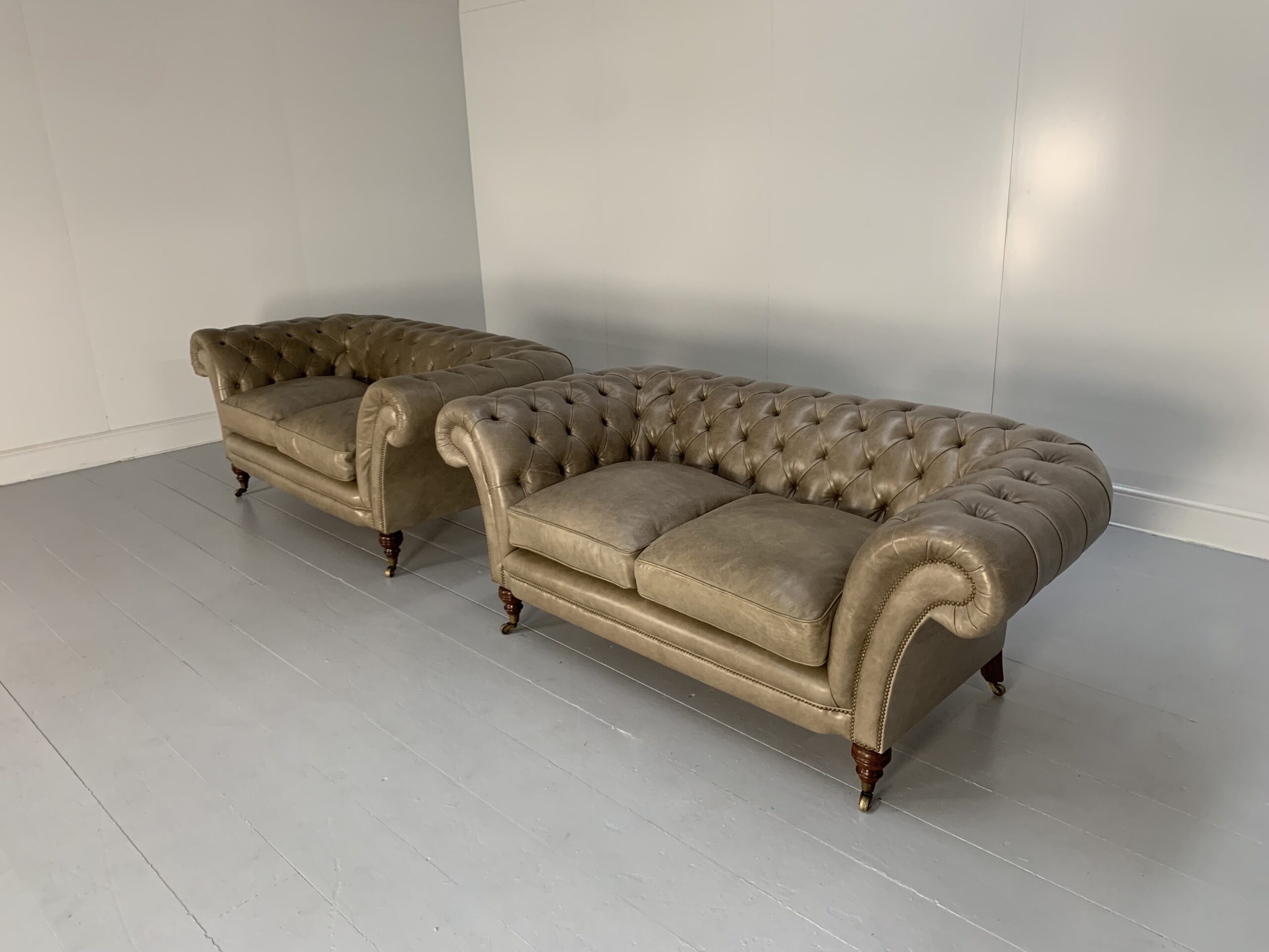 Pair of Beaumont & Fletcher "Grenville" 2-Seat Chesterfield Sofas - In "Siena" Grey Leather - Image 5