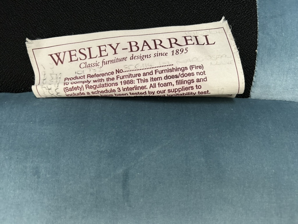 Wesley Barrell "Marlborough" 3-Seat Sofa - In Pale Blue Velvet - Image 13