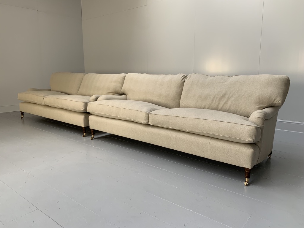 Pair of New Lord Browns "Standard-Arm" Large 3-Seat Sofas - In Ian Mankin Herringbone Linen