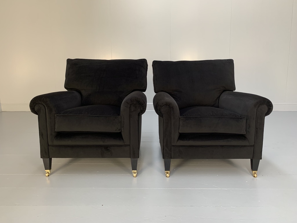 Pair of George Smith "Signature" Armchairs - In Black Velvet