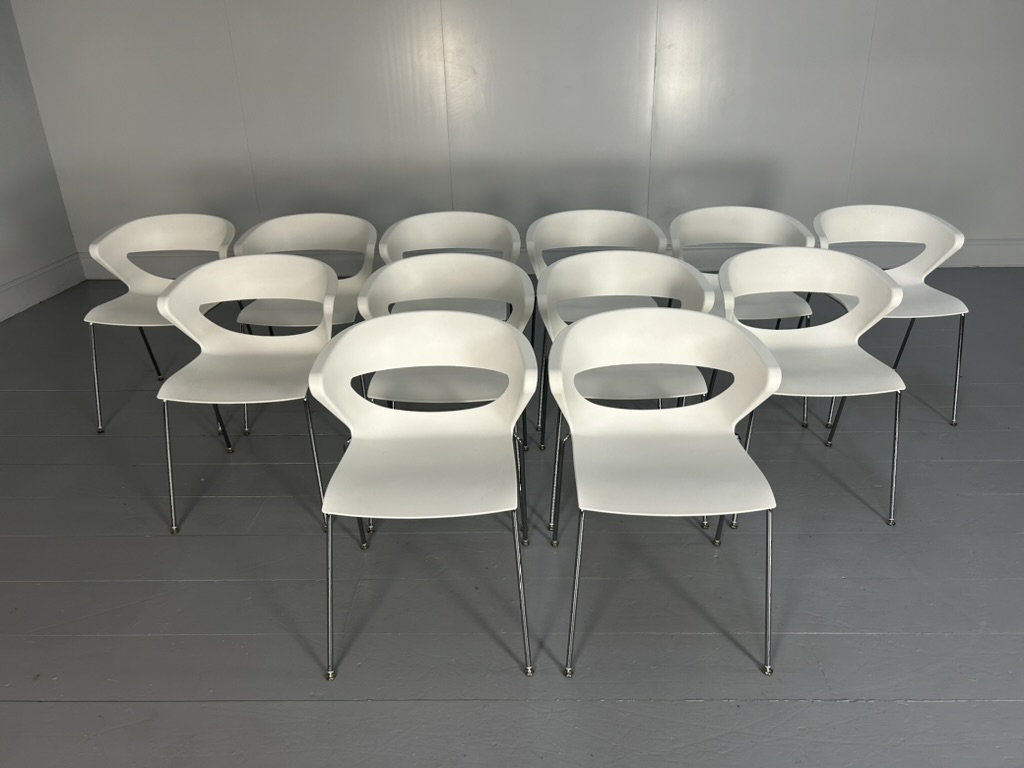 10 Kastel "Kicca" Dining Chairs - In White & Chrome