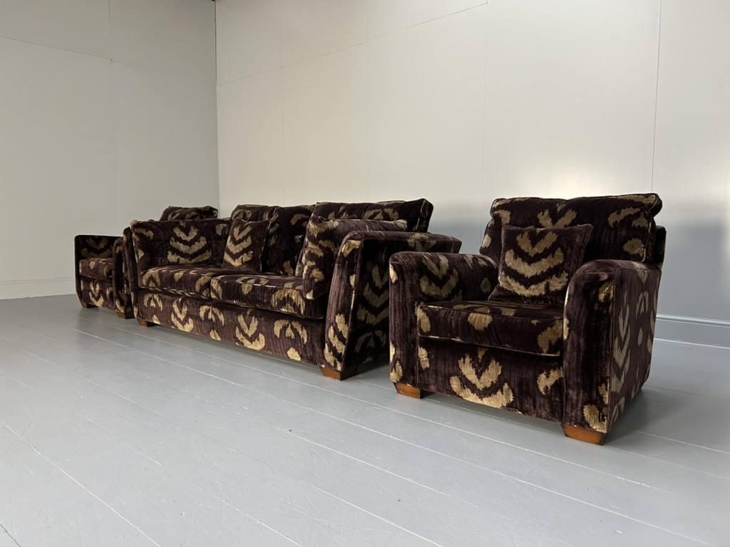 Duresta "Mandalay" Sofa & 2 Armchair Suite - In Aubergine & Gold Velvet