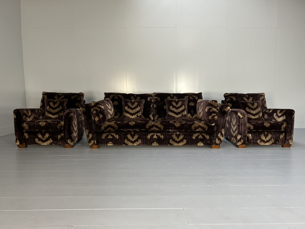 Duresta "Mandalay" Sofa & 2 Armchair Suite - In Aubergine & Gold Velvet - Image 3