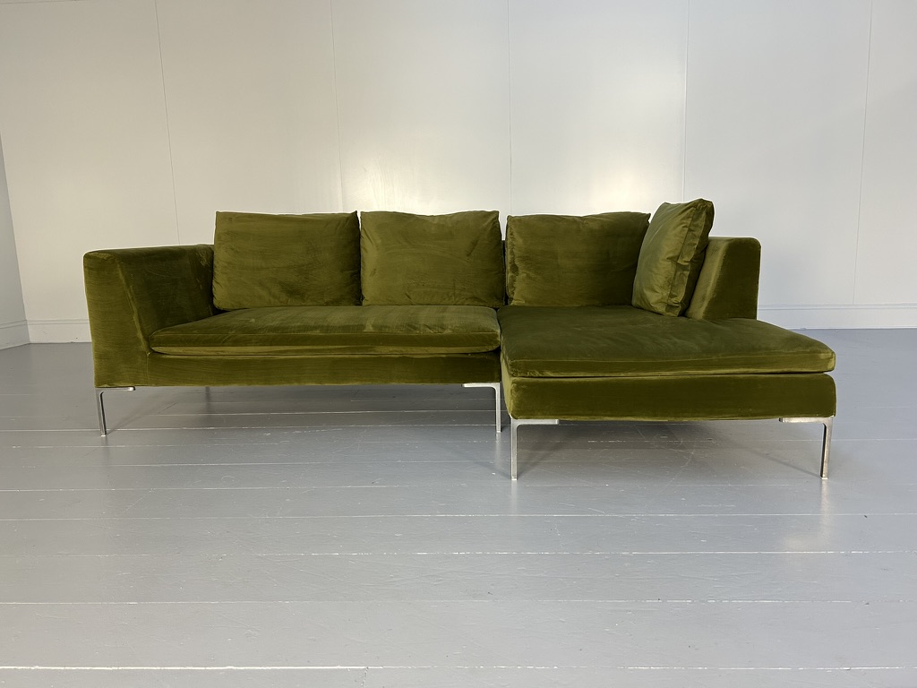 B&B Italia "Charles" L-Shape Sectional Sofa - In Mid-Green Velvet
