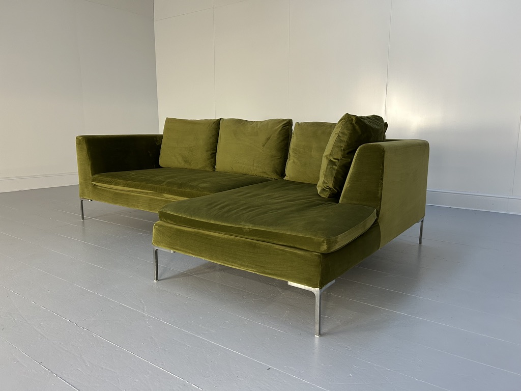 B&B Italia "Charles" L-Shape Sectional Sofa - In Mid-Green Velvet - Image 3