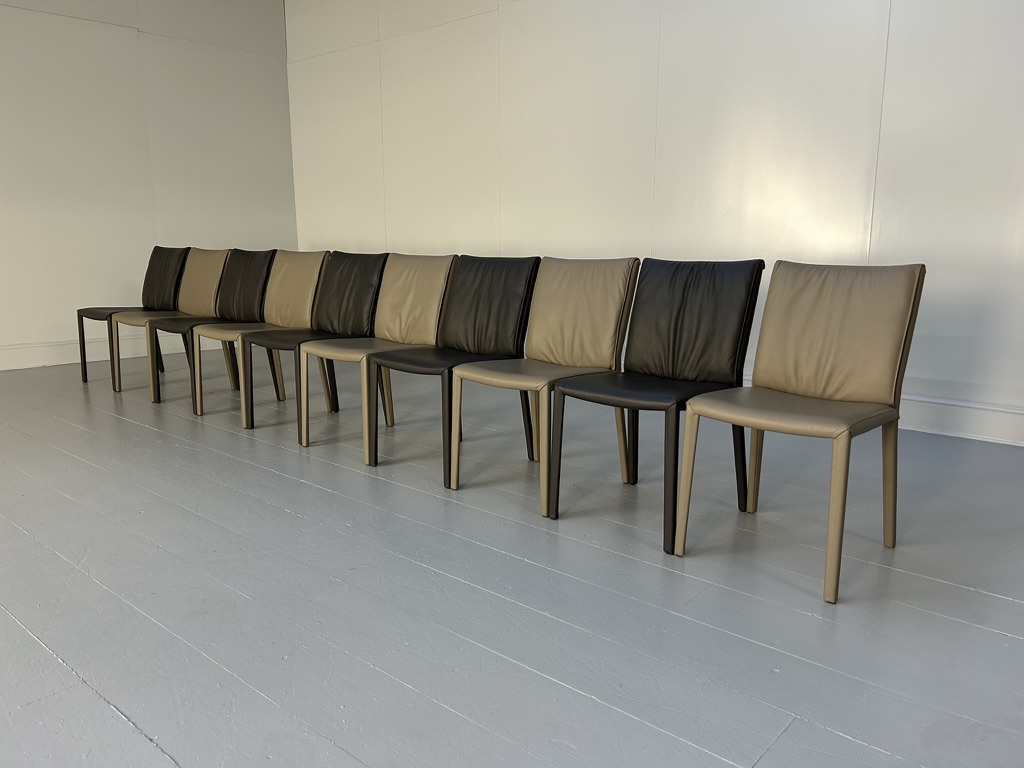 Suite of 10 Cattelan Italia "Italia" Dining Chairs - In Mid & Dark Grey Leather