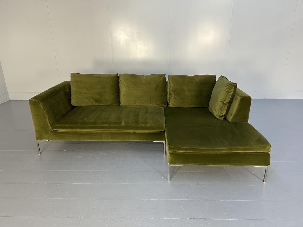 B&B Italia "Charles" L-Shape Sectional Sofa - In Mid-Green Velvet - Image 5