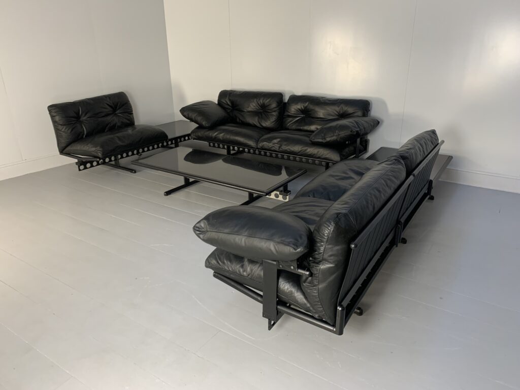 Poltrona Frau "Ouverture" 7-Seat Sofa & Marble Table Suite - In Black "Soul" Leather