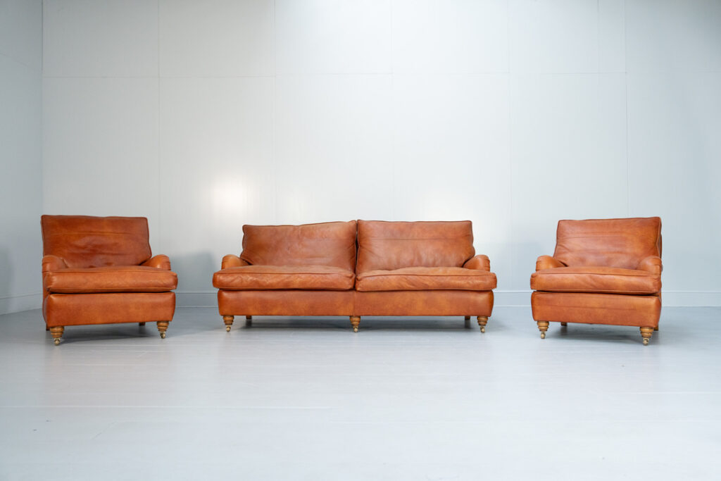 Duresta "Lansdowne" Sofa & 2 Armchair Suite - In Tan Brown "Niven" Leather - RRP £12,000