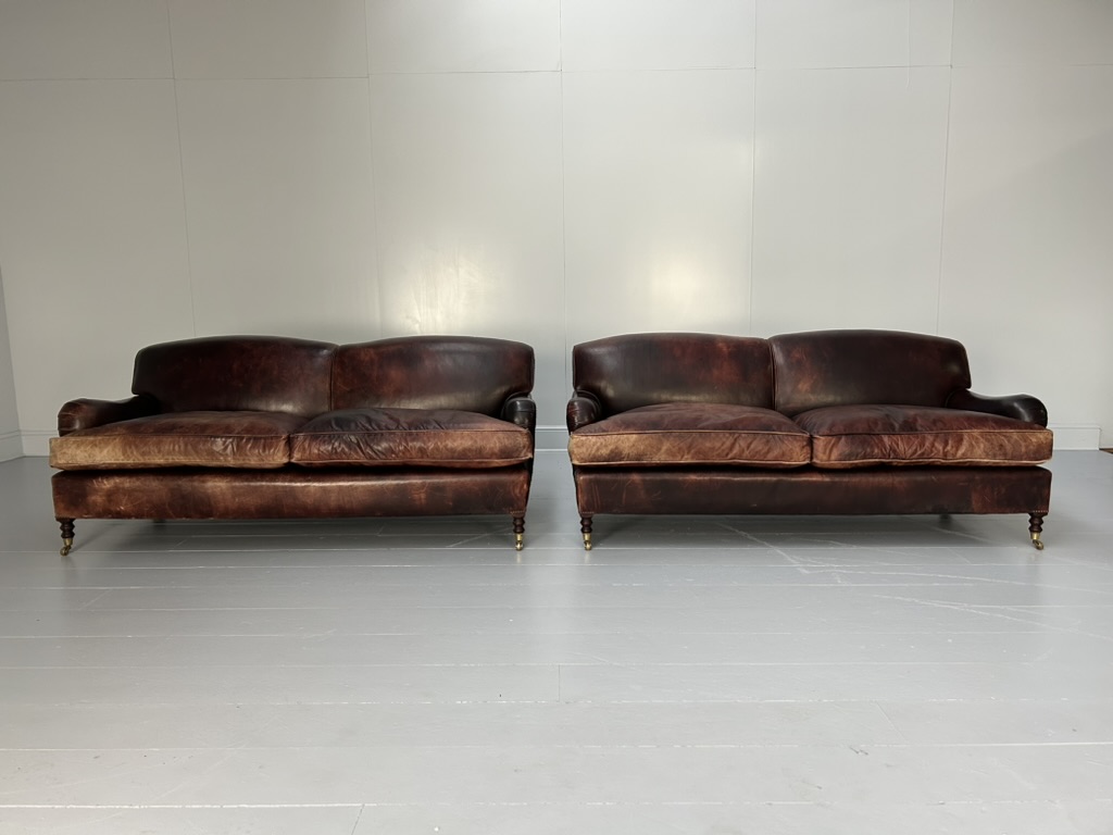 Pair of George Smith "Signature" 2.5-Seat Sofas - In Oxblood Leather