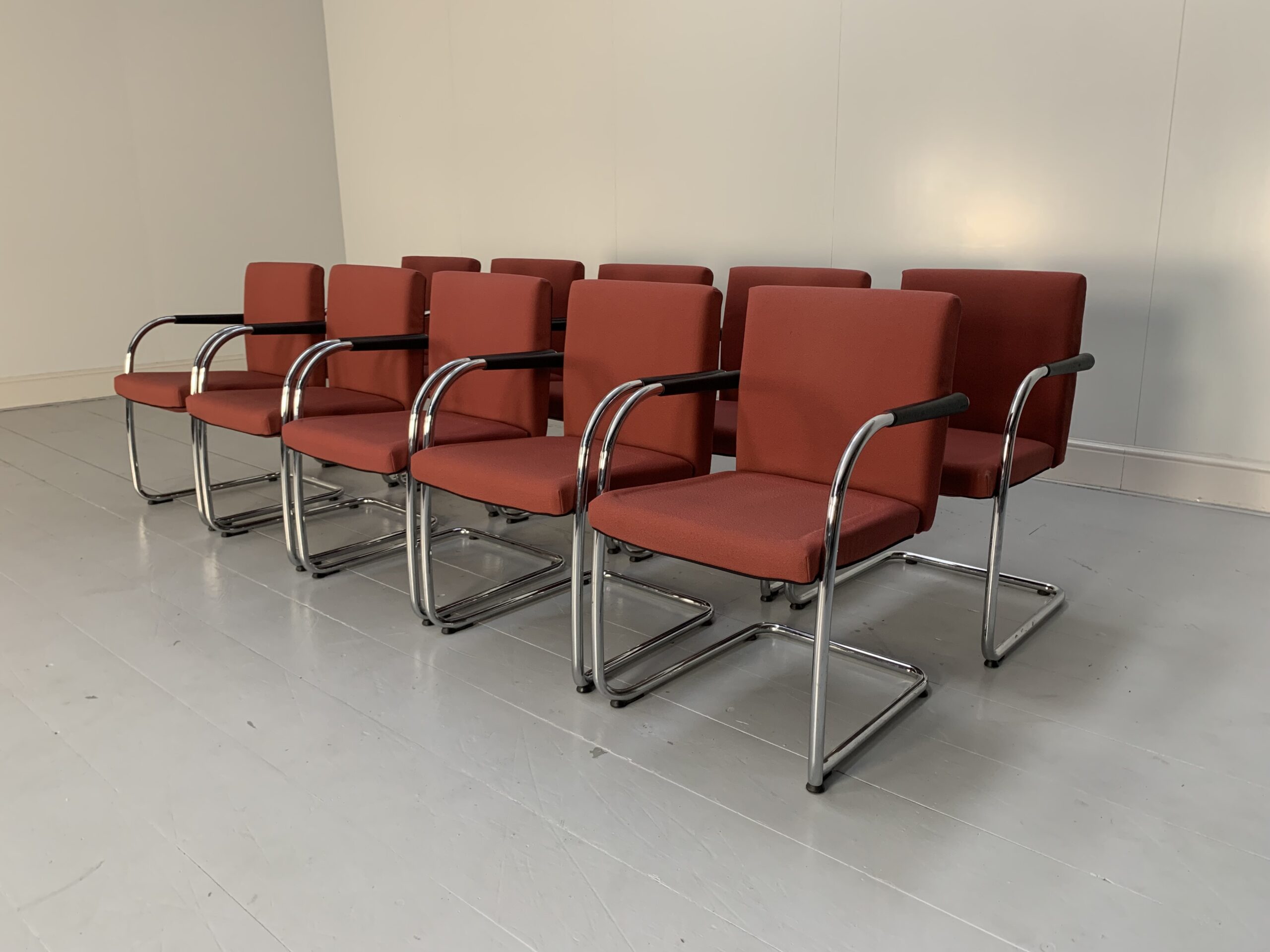 10 Vitra "Visasoft" Dining / Meeting Chairs - In Dark Red Fabric