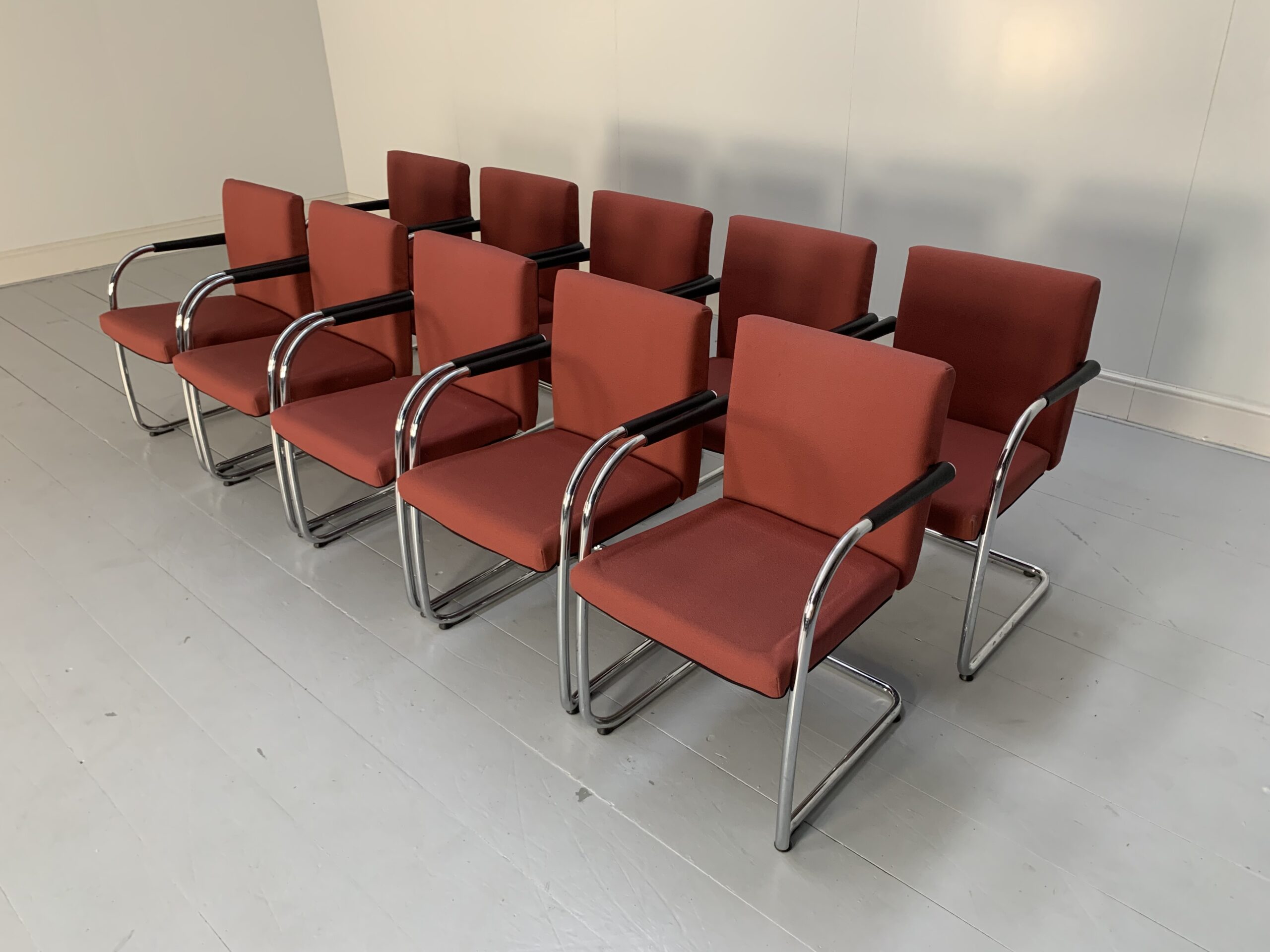 10 Vitra "Visasoft" Dining / Meeting Chairs - In Dark Red Fabric - Image 4