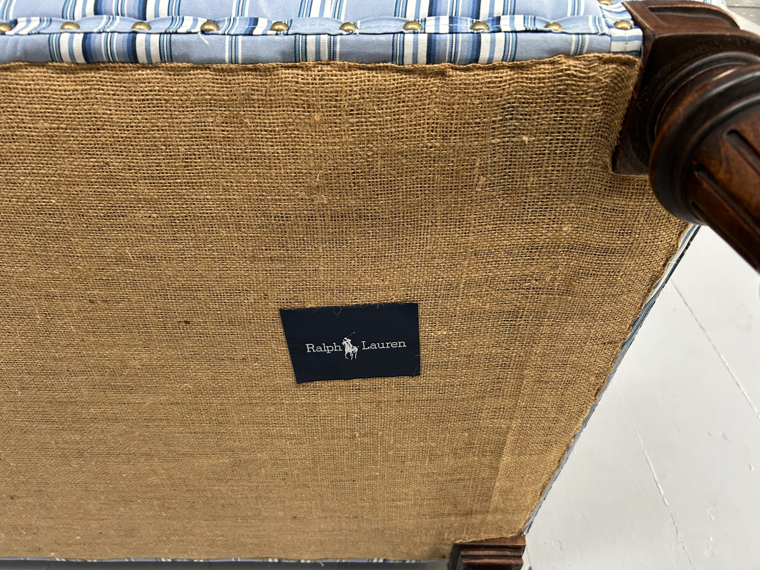 Ralph Lauren "Clivedon" Tufted Sofa - In Blue Stripe Fabric - Image 16
