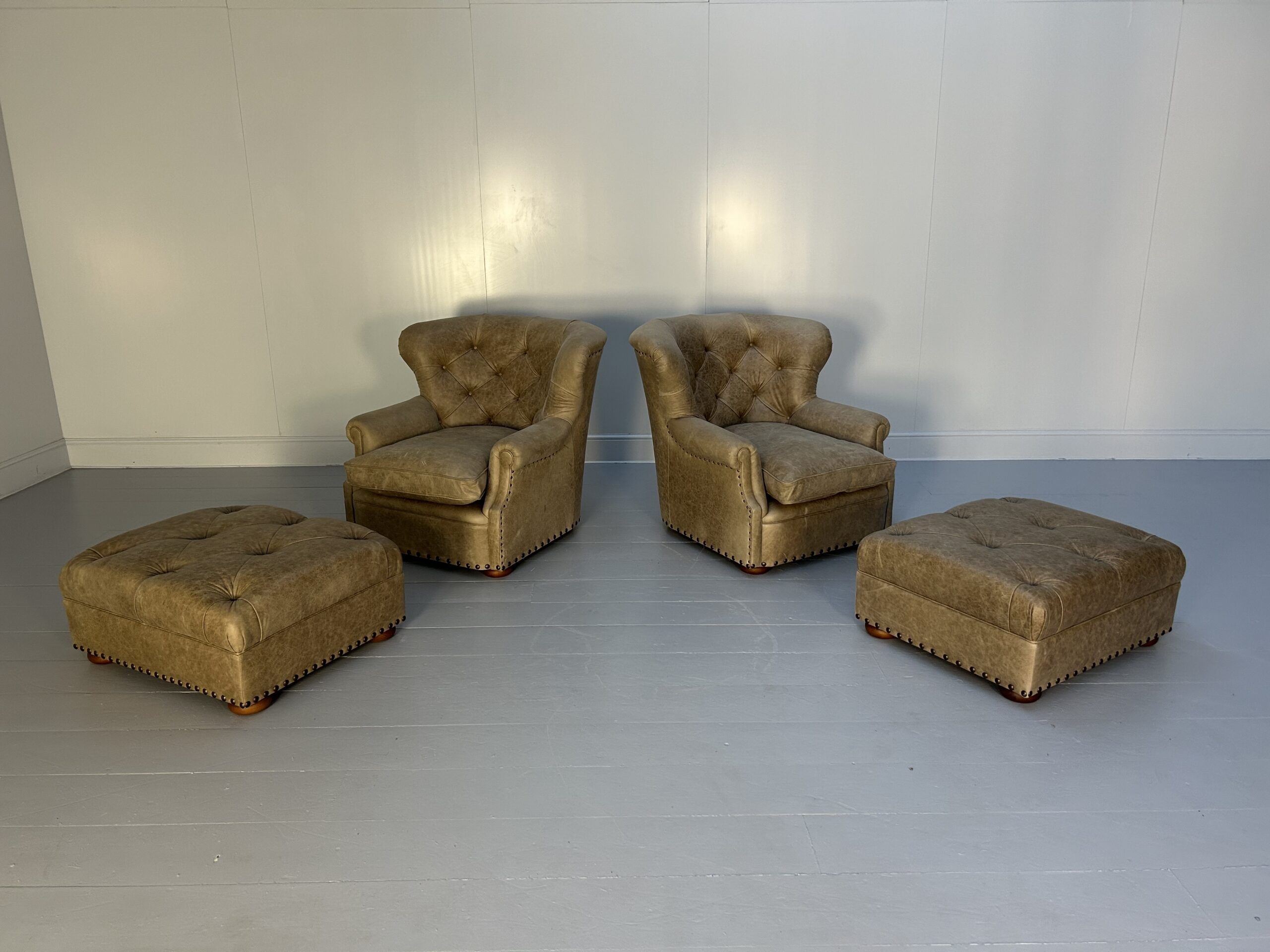 Pair of Ralph Lauren "Writers" Inspired Armchairs & Ottomans - In Vintaged Walnut Leather - Image 3