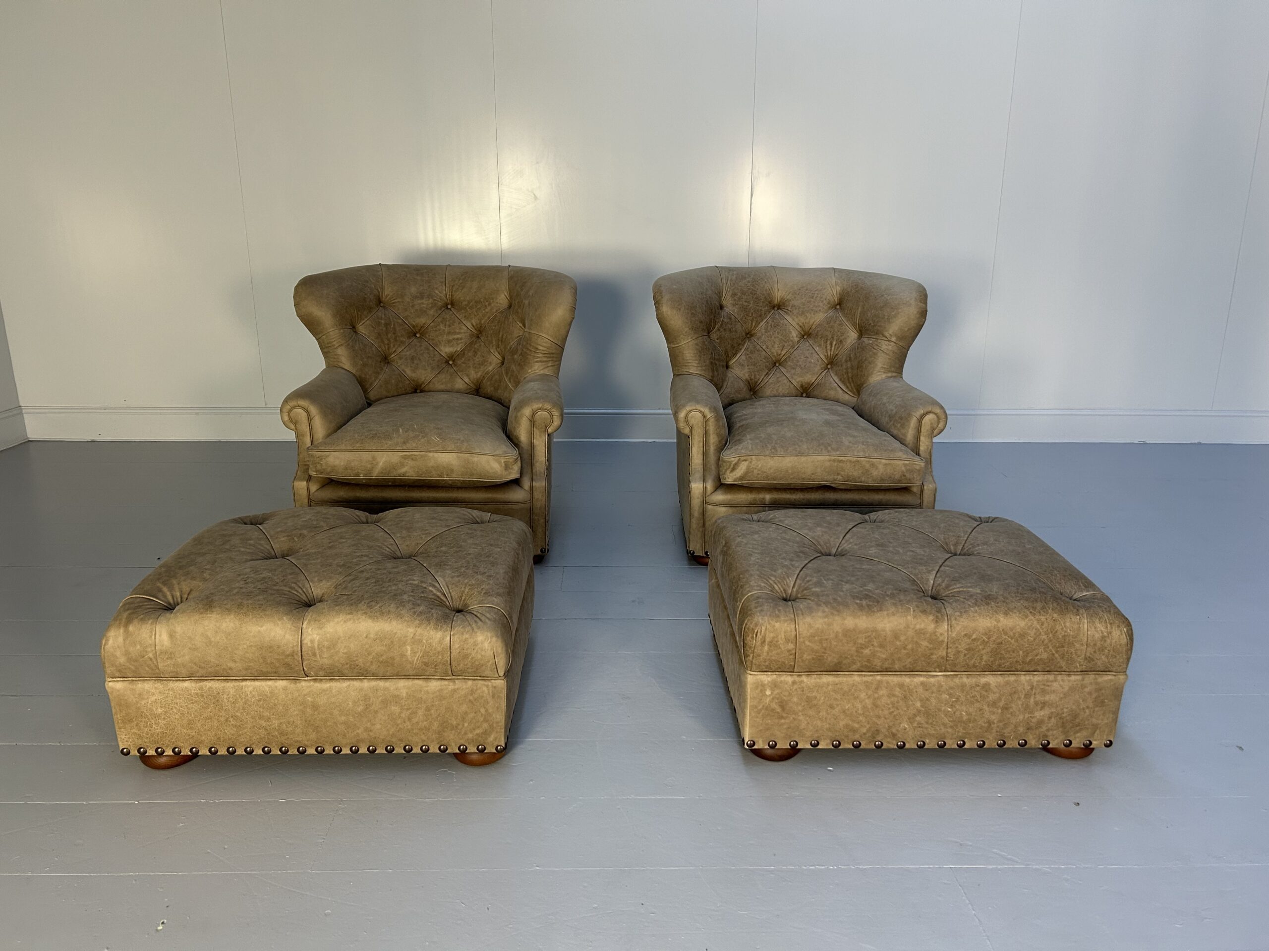 Pair of Ralph Lauren "Writers" Inspired Armchairs & Ottomans - In Vintaged Walnut Leather - Image 5