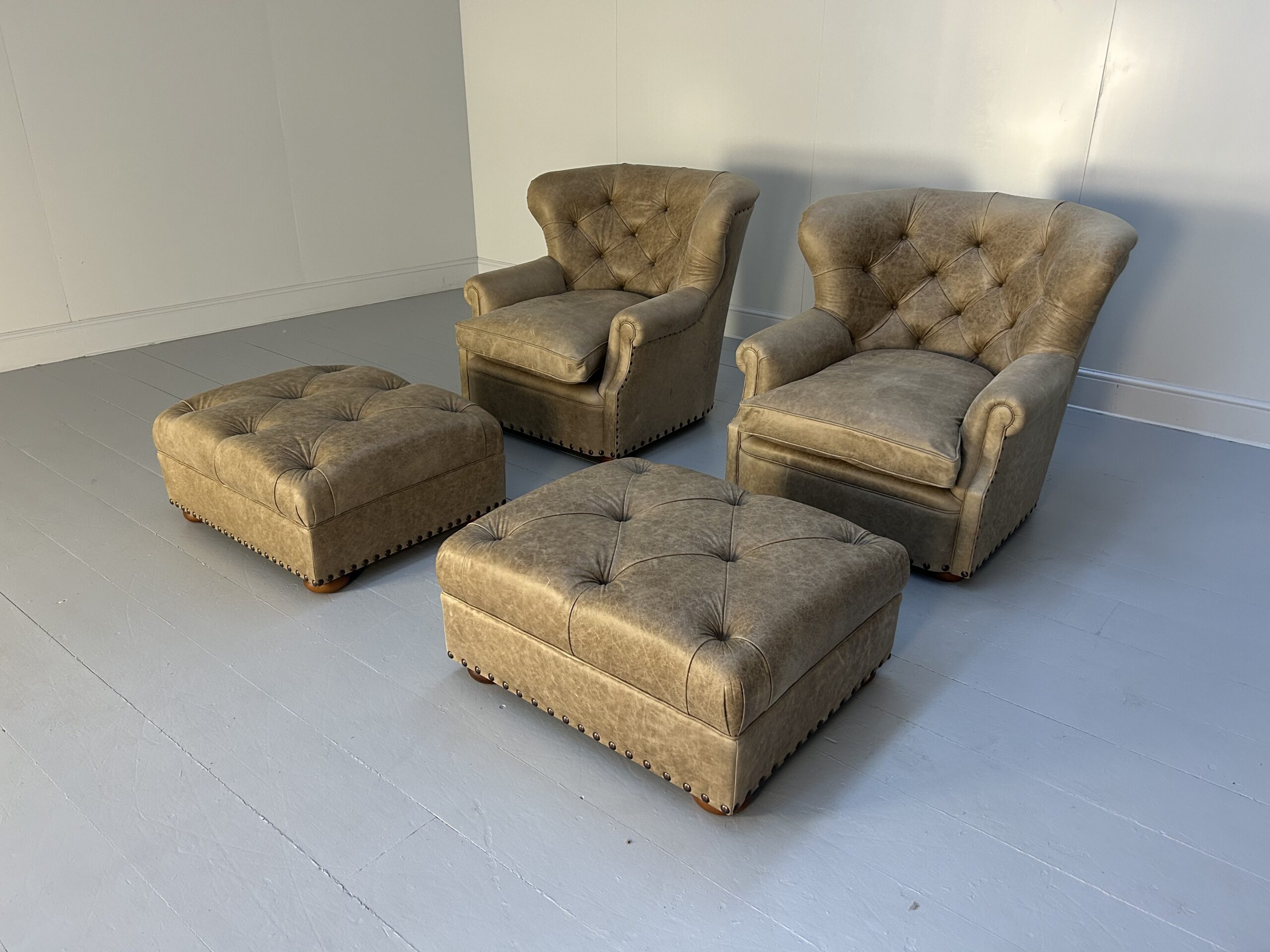 Pair of Ralph Lauren "Writers" Inspired Armchairs & Ottomans - In Vintaged Walnut Leather - Image 4