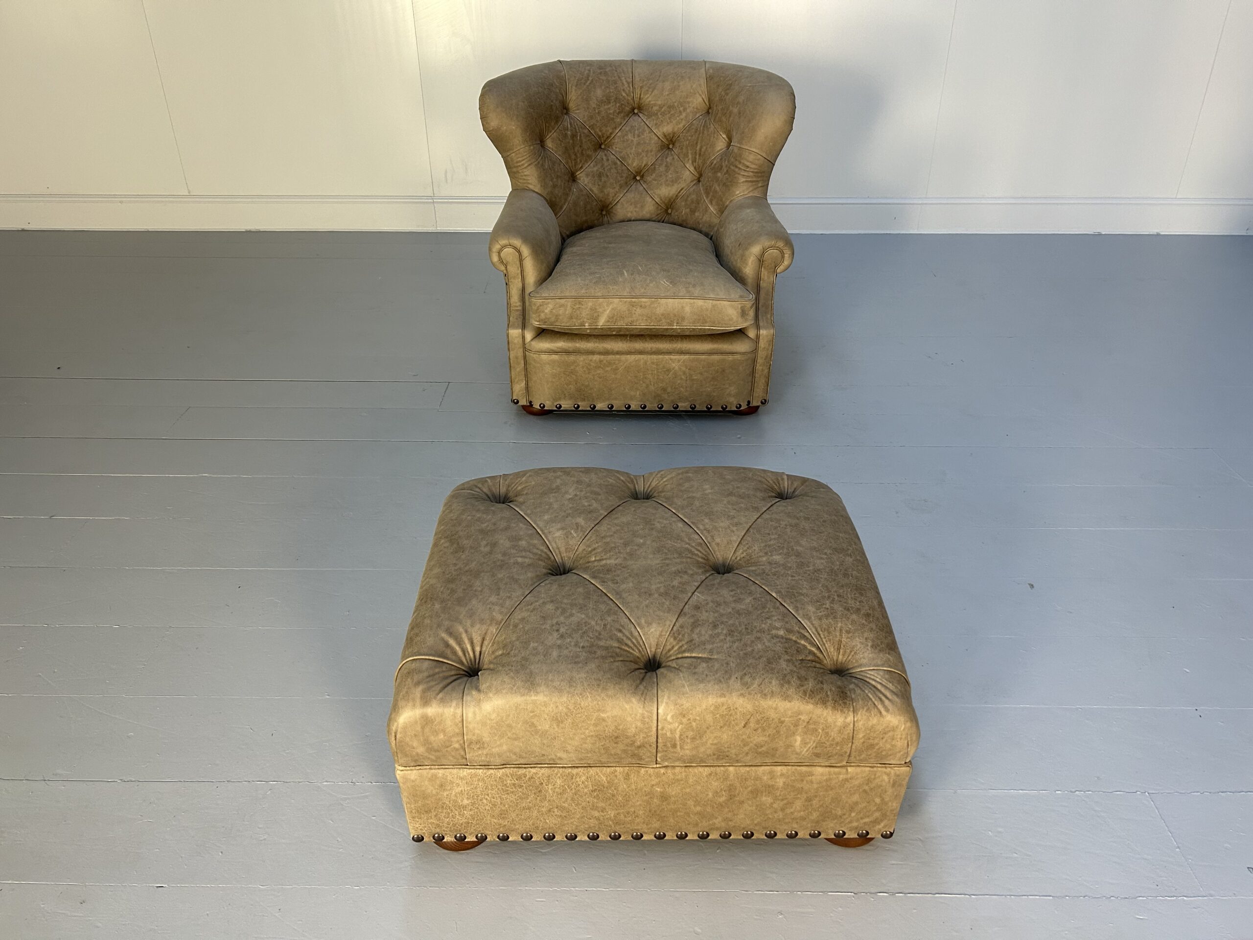 Pair of Ralph Lauren "Writers" Inspired Armchairs & Ottomans - In Vintaged Walnut Leather - Image 7