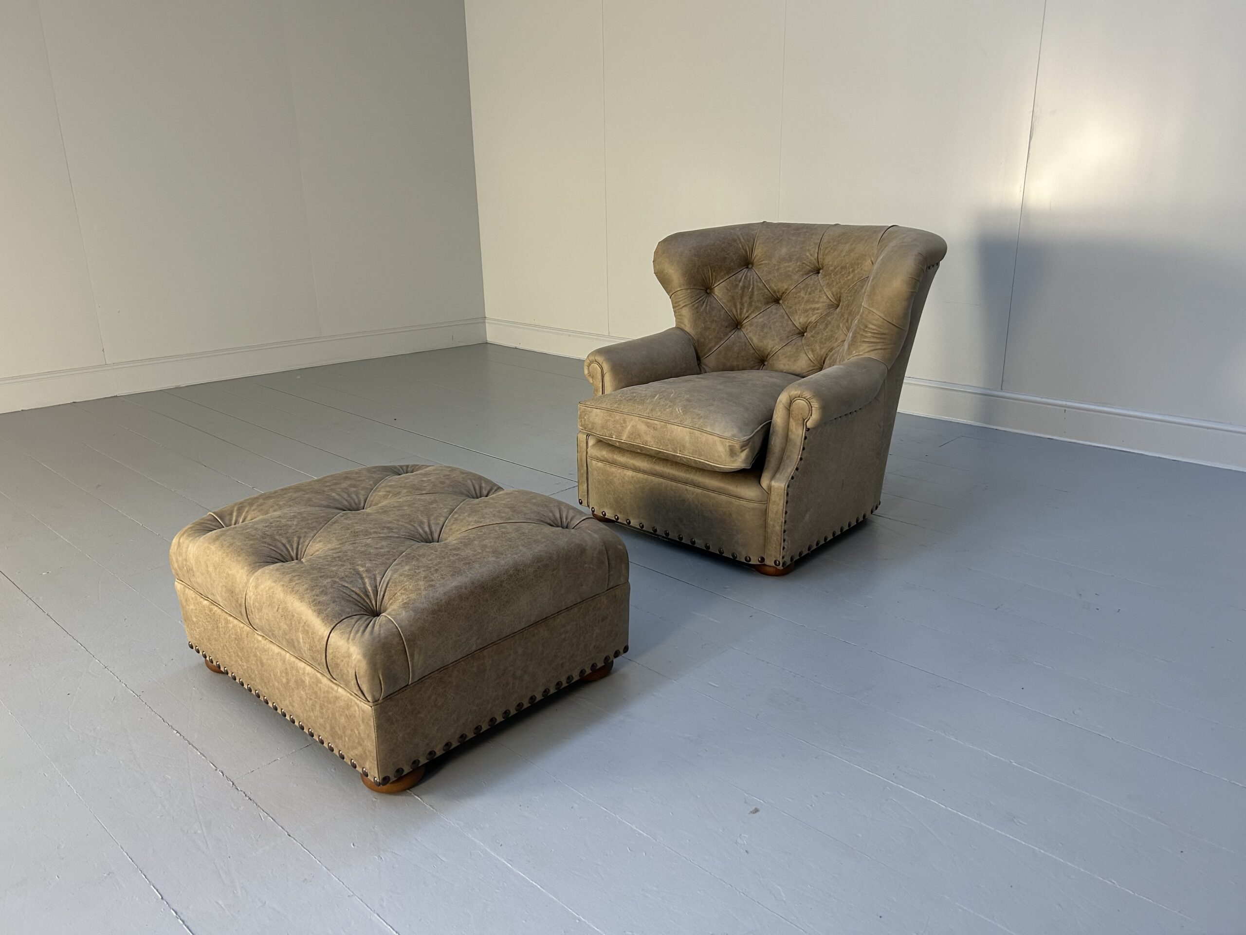 Pair of Ralph Lauren "Writers" Inspired Armchairs & Ottomans - In Vintaged Walnut Leather - Image 6