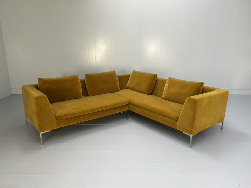B&B Italia "Charles" L-Shape Sofa - In Mustard Yellow Velvet - RRP £12,000 - Image 3