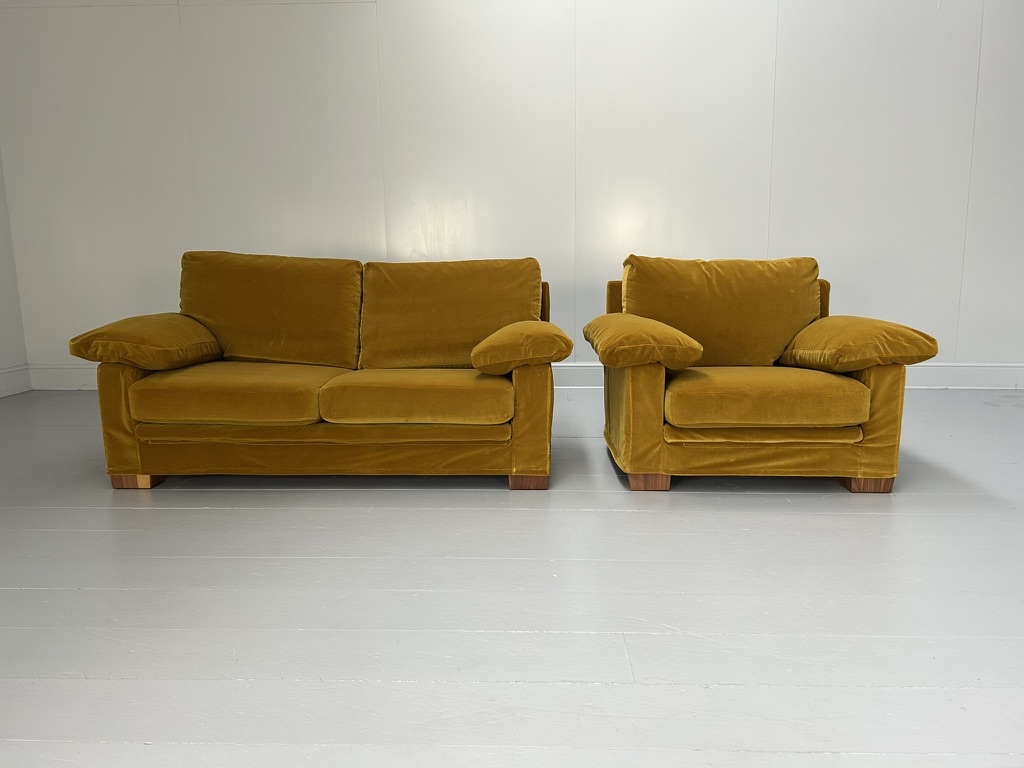 Flexform "Cushion-Arm" 2.5-Seat Sofa & Armchair - In Mustard Gold Velvet - Image 3