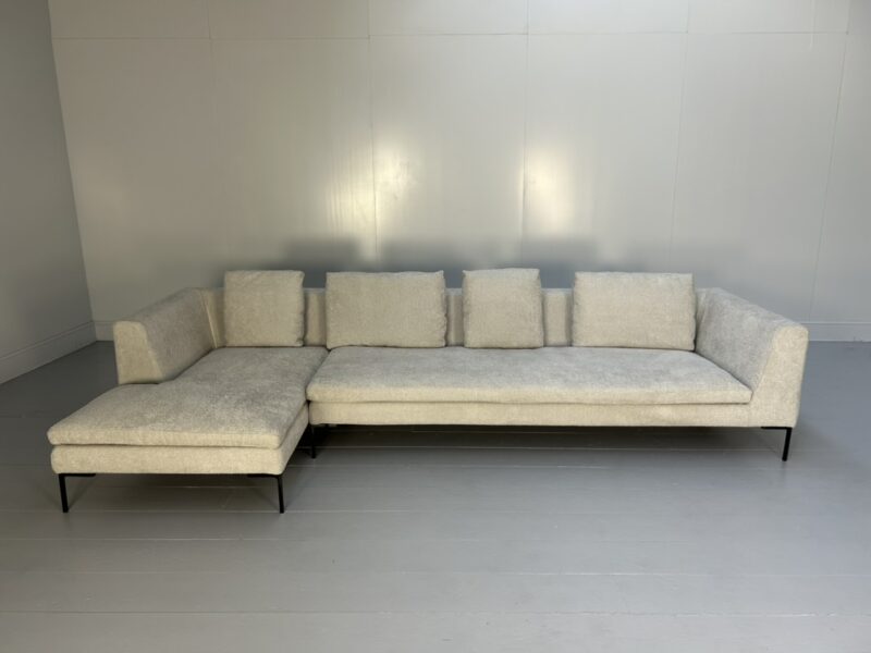 B&B Italia "Charles" L-Shape Sofa - In Pale Grey Boucle
