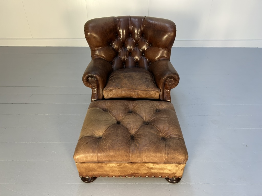 Ralph Lauren "Writers" Armchair & Ottoman - In Vintage Brown Leather - Image 4