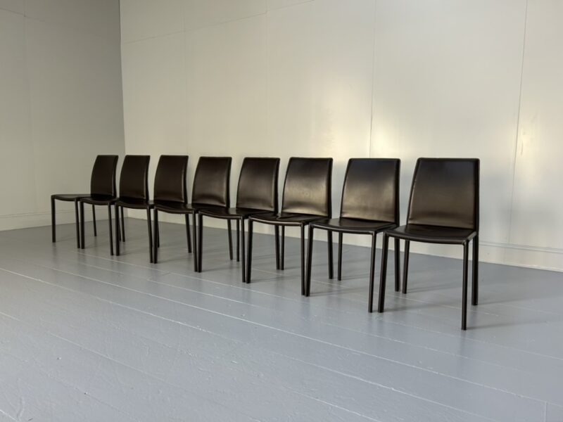 8 Roche Bobois "Holly" Dining Chairs - In Dark-Brown "Caffe" Leather
