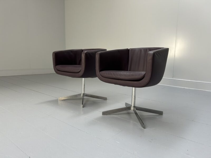Pair of B&B Italia "Tulip Sixty" Armchairs - In Aubergine Purple "Gamma" Leather