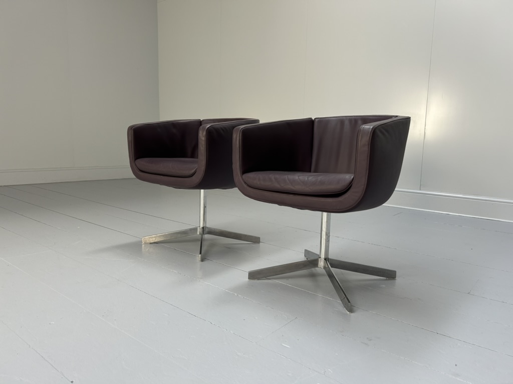 Pair of B&B Italia "Tulip Sixty" Armchairs - In Aubergine Purple "Gamma" Leather
