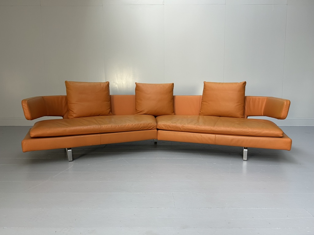 B&B Italia "Arne" 4-Seat Curved Sofa - In Orange "Gamma" Leather