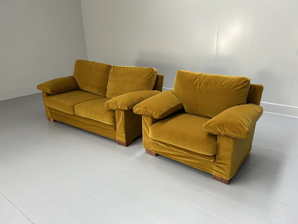 Flexform "Cushion-Arm" 2.5-Seat Sofa & Armchair - In Mustard Gold Velvet - Image 4