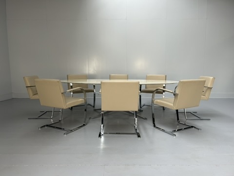 Knoll Studio "Florence Knoll 96" Oval Table & 8 "Brno" Armchair Suite - In "Carrara" Marble & Leather